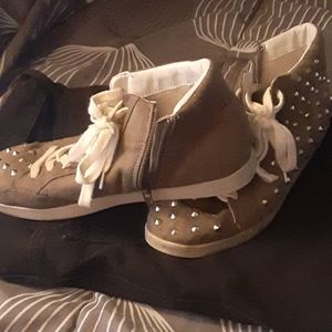 Army green studded sneakers